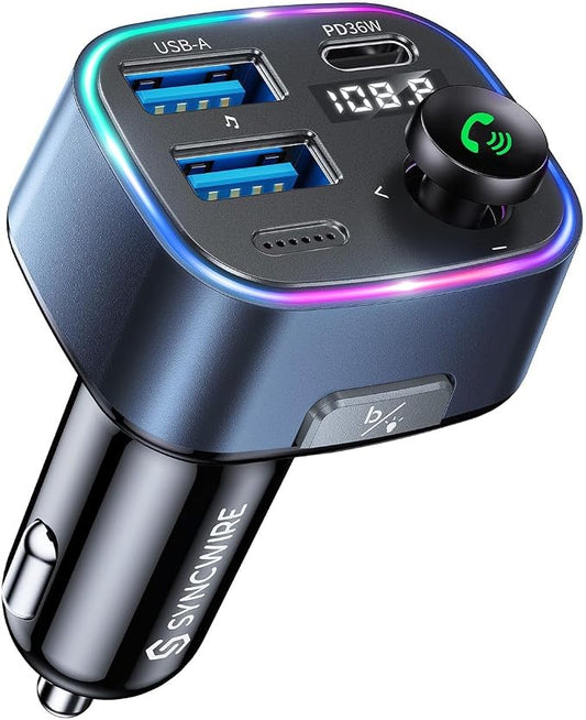 Syncwire Bluetooth 5.3 FM Transmitter Car Adapter 48W Wireless Radio Music by SYNCWIRE