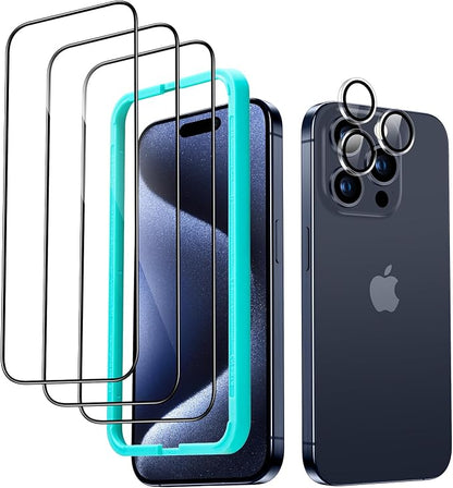 ESR 3+1 Pack for iPhone 15 Pro Screen Protector, 3 Black Edge Tempered-Glass by ESR