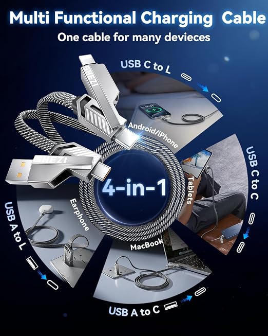4-in-1 Compatible with USB C to Lightning Cable, 65W High-Speed Charging & Fast - Image 3
