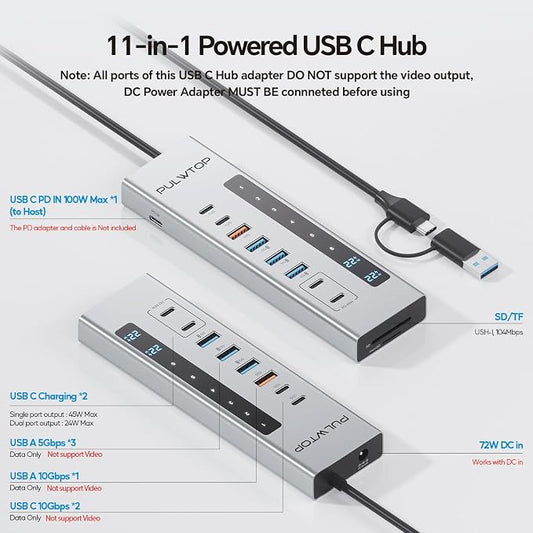 Powered USB C Hub, PULWTOP 11-in-1 USB Hub - Image 2