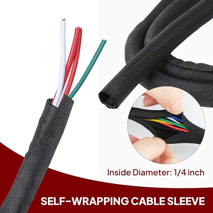 Black Braided Cable Management Sleeves Wire Loom Tubing Cord Protector - Image 3