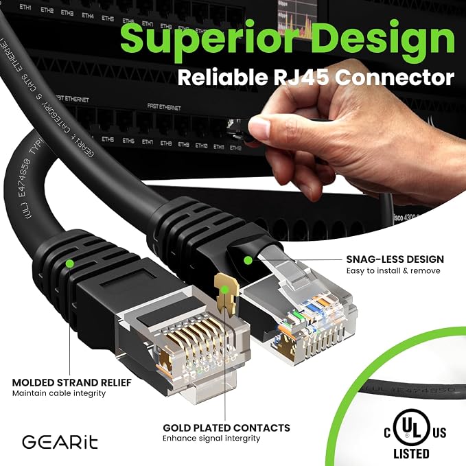GearIT Cat 6 Ethernet Cable Cat6 Network Patch, Snagless Cord, Internet - Image 4