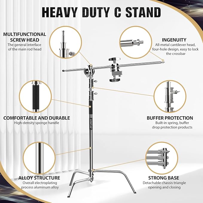 LOMTAP C Stand Light Stand Stainless Metal Photography Kit - Image 2
