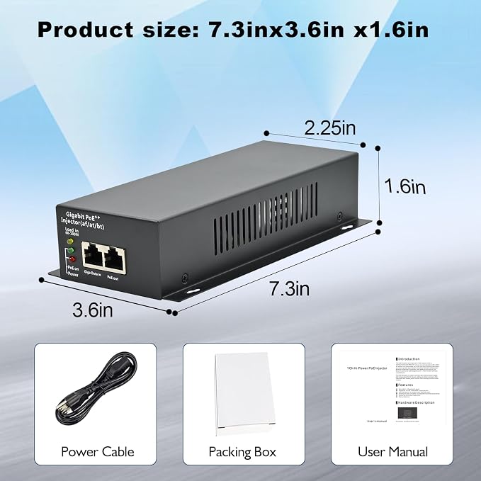High Power Gigabit PoE++ Injector Adapter, Integrated Power Supply, Convert A - Image 5