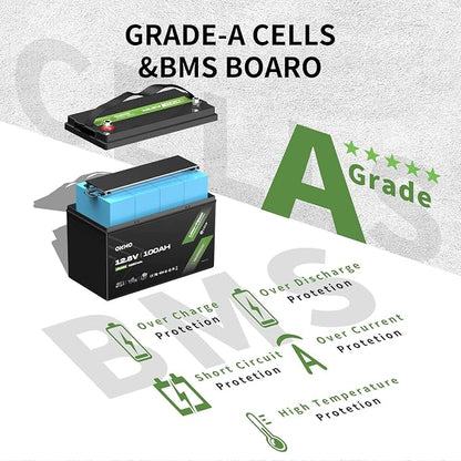 OKMO 12V 100Ah LiFePO4 Battery, Lithium Battery 100A BMS, 10 Years Lifetime - Image 4