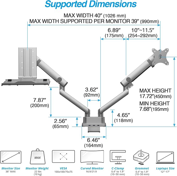 AVLT Dual 17”-38" Monitor Arm Desk Mount - Image 4