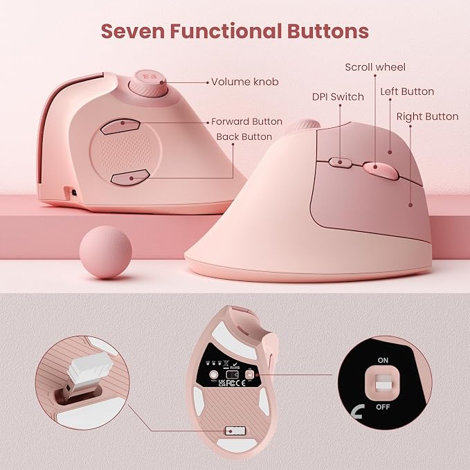 seenda Ergonomic Mouse Rechargeable, USB+Dual Bluetooth, MOU-302 Vertical - Image 6