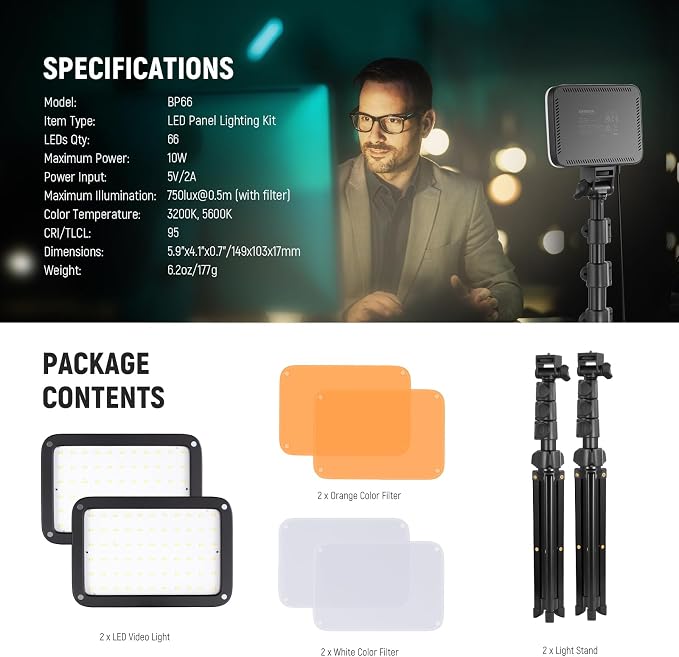 NEEWER BASICS LED Video Light, 2 Pack Studio Panel Key Lighting Kit - Image 8