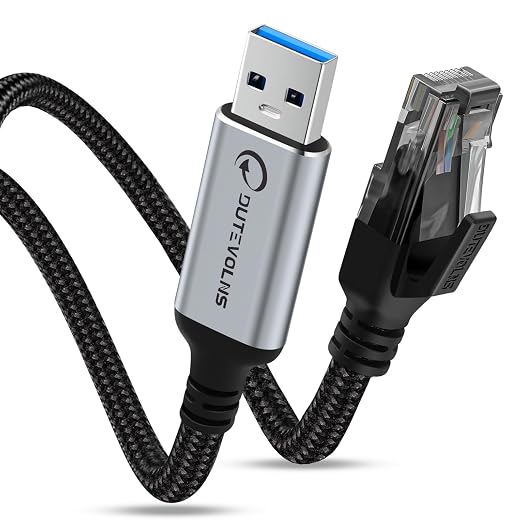 USB to Ethernet Cable 5 FT, USB 3.0 A to RJ45 Male Nylon Adapters, Gigabit by DUTEVOLNS