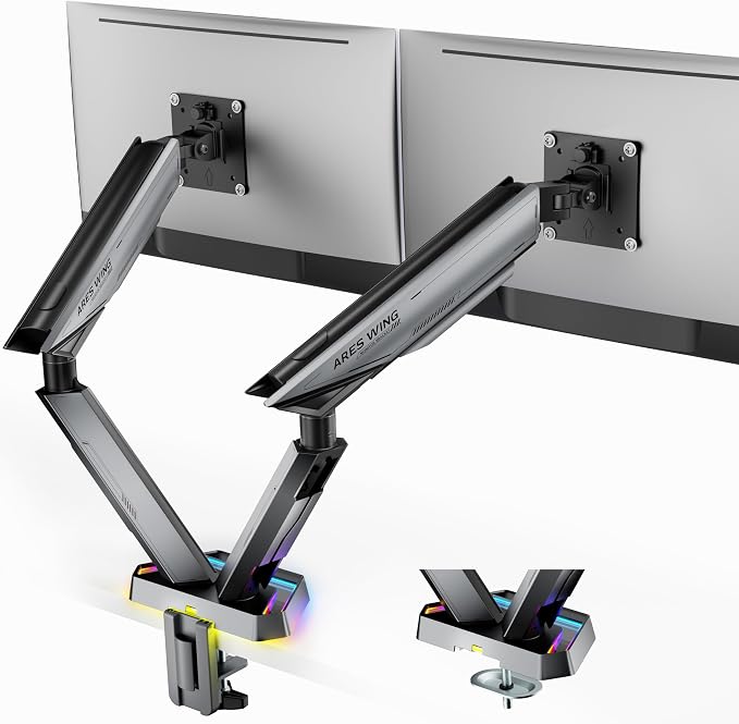 ARES WING RGB Dual Monitor Arm for 17-38" Ultrawide Screens, Holds 35.2lbs by ARESWING
