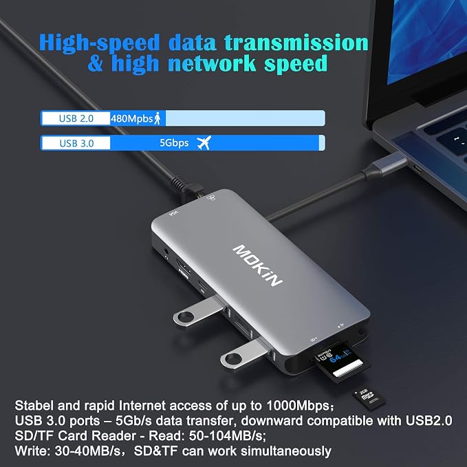 USB C Hub Multiport Adapter - 10 in 1 Portable Dongle - Image 4