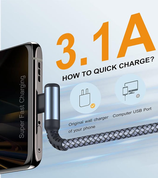 sweguard USB C Cable Right Angle, USB Type C iPhone 16 Charger Cable Nylon - Image 2