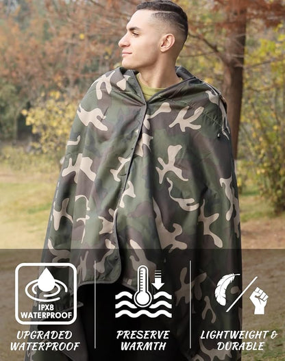 DUKUSEEK Hooded Stadium Blanket, Camouflage Waterproof Windproof Outdoor Fleece - Image 5