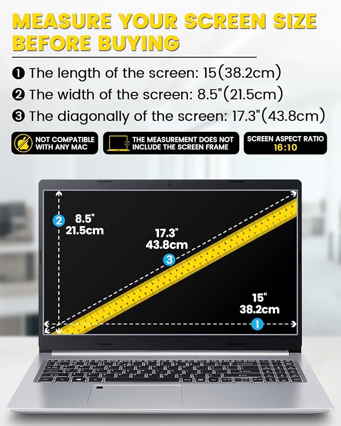 F FORITO 17 Inch 16:10 360°Laptop Privacy Screen Protector, Anti Peeping Anti - Image 7