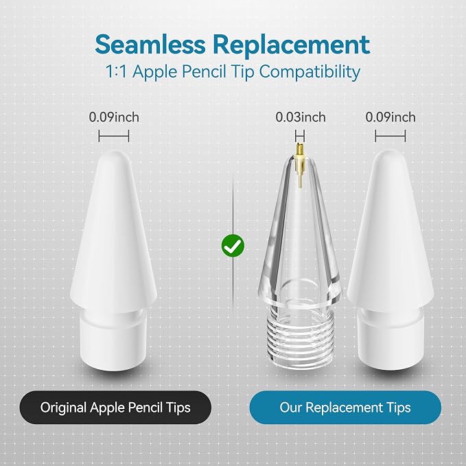 Chrome Metal Tips for Apple Pencil Pro/1st/2nd & USB-C, 2 Pack Durable Pencil - Image 6