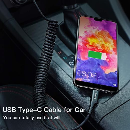 Baseus USB Type C Cable for Car, Retractable Cable Curly USB A to USB-C Fast - Image 6