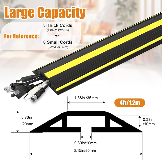 4 ft Cord Covers for Wires on Floor, Heavy Duty PVC Duct Floor Cord Cover - Image 5