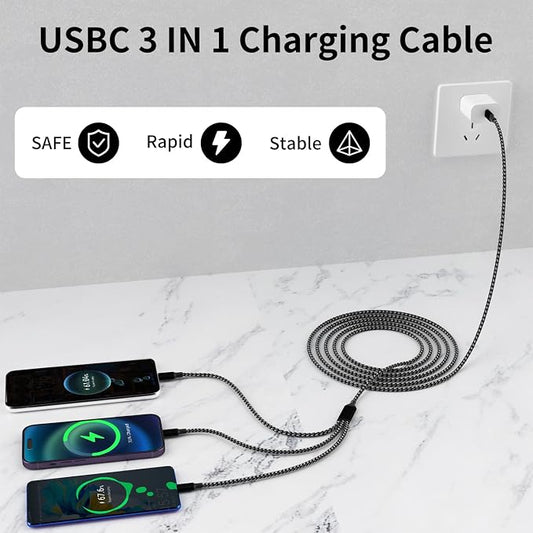 USB C Multi Charging Cable, 3 in 1 Charging Cable Nylon Braided USB-C Multiple - Image 2