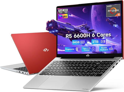 NIMO 15.6" IPS FHD-Gaming-Laptop, AMD Ryzen 5 6600H 6-Cores 660M GPU 64GB DDR5 by Nimo