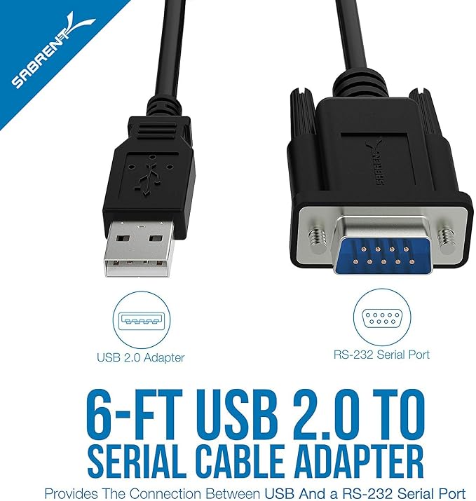 SABRENT USB 2.0 to Serial DB-9 RS-232 Adapter Cable 6ft Cable - Image 2