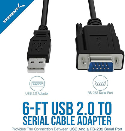 SABRENT USB 2.0 to Serial DB-9 RS-232 Adapter Cable 6ft Cable - Image 2