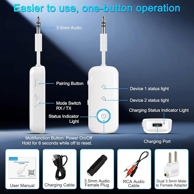 Premium Pro Bluetooth 5.4 Transmitter Receiver, Airplane Audio Adapter - Image 9