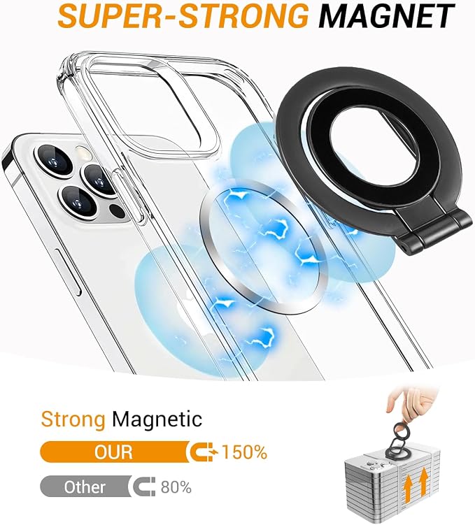 Magnetic Ring Holder Grip, Adjustable Magnet Phone Ring Stand, Strong Double - Image 3