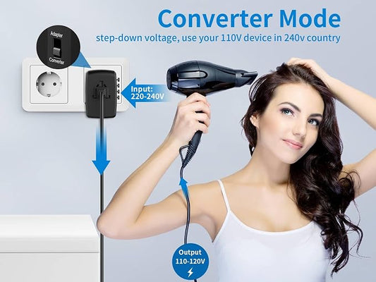 International Travel Adapter Voltage Converter to Step Down 230V to 120V - Image 2