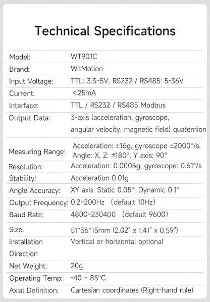 【WT901C-232 9-Axis Vibration Inclinometer】 High-Stability - Image 3