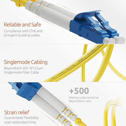 BEYONDTECH 3m LC to LC Fiber Patch Cable – UPC Single-Mode Duplex Fiber Optic - Image 3