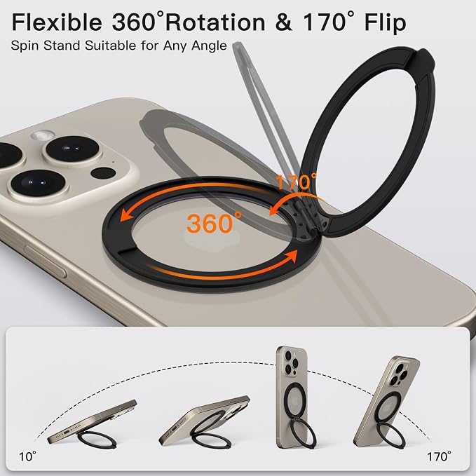 COOLQO 2Pcs 360 Spin Cell Grip Ring Phone Stand Magnetic Holders - Image 3