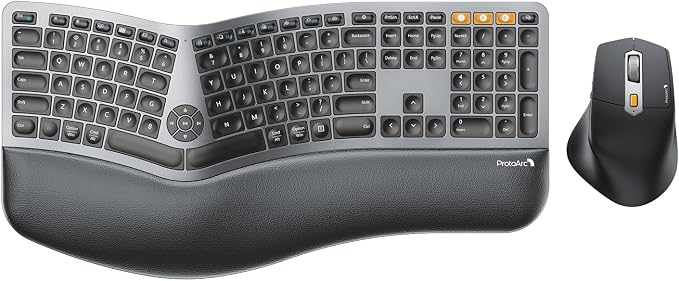 ProtoArc Ergonomic Keyboard Mouse, EKM01 Plus Full Size Wireless Bluetooth Ergo by ProtoArc