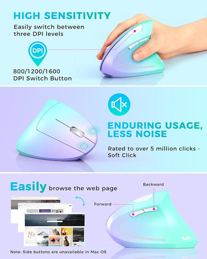 Lekvey Ergonomic Mouse, Vertical Wireless Mouse, Rechargeable 2.4G Optical - Image 5