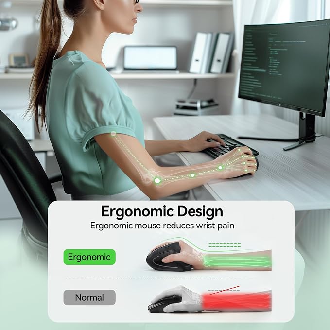 TECKNET Ergonomic Mouse, Rechargeable Vertical Ergo Mouse Wireless 800-4800 - Image 2