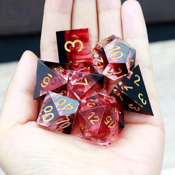 Haxtec Sharp Edge DND Dice Set Red Blood Swirls Resin Dice D&D Dice - Image 5
