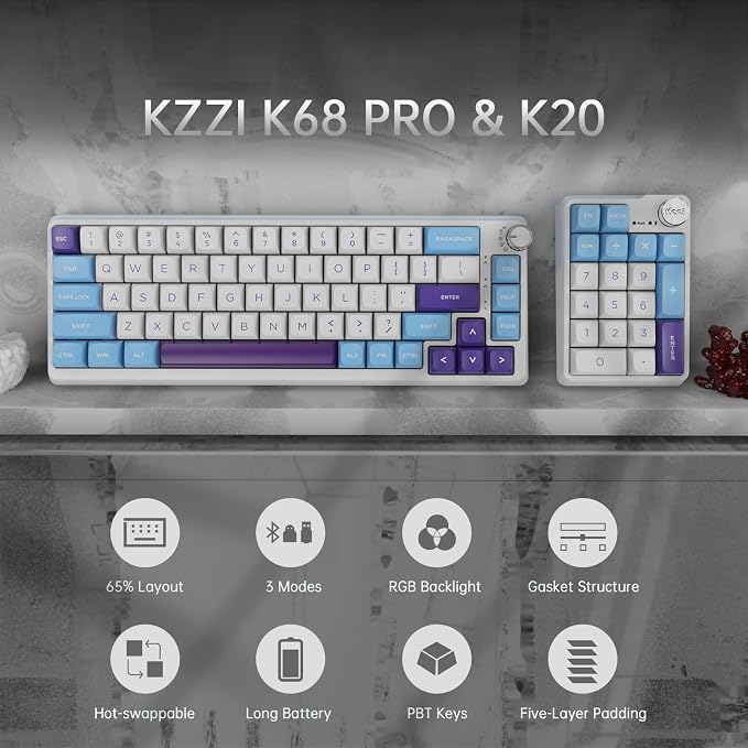 K68 Pro Gaming Keyboard, Layout Compact Wireless Mechanical Keyboard, Gasket - Image 4