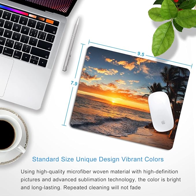 Sunset Beach Mouse pad with Tropical Ocean Landscape and Non-Slip Rubber Base - Image 2
