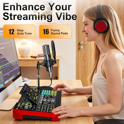 Podcast Equipment Bundle with Live Sound Card Audio Mixer, 3.5mm Condenser - Image 7
