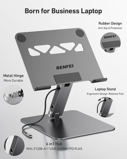BENFEI Laptop Stand with USB C 6in1 Docking Station, HDMI 4K@60Hz, Gigabit - Image 7