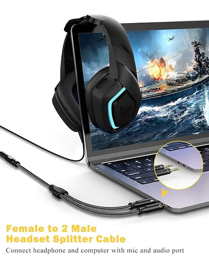 3.5mm Headset Splitter for PC 2 Pack, Crystal-Nylon Braid Female to Dual 3.5mm - Image 2