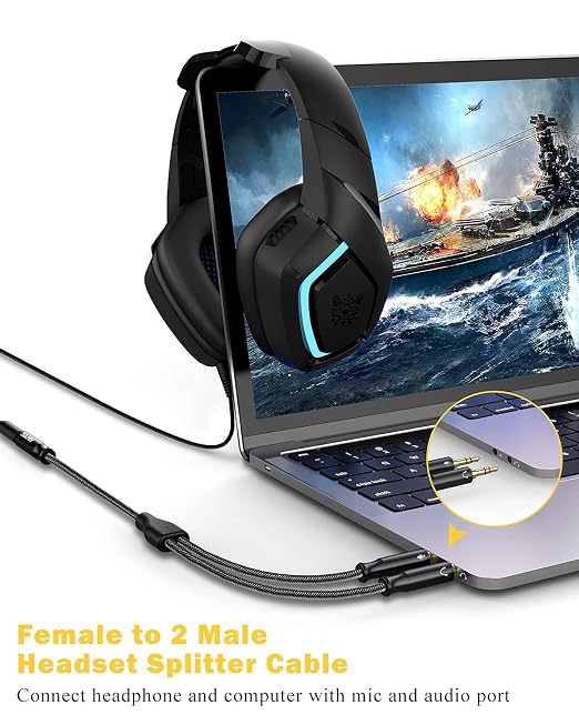 3.5mm Headset Splitter for PC 2 Pack, Crystal-Nylon Braid Female to Dual 3.5mm - Image 2