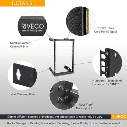 RIVECO 18U 19" Wall Mount Server Rack – 17.7" Deep 2 Post Open Frame Cabinet - Image 3
