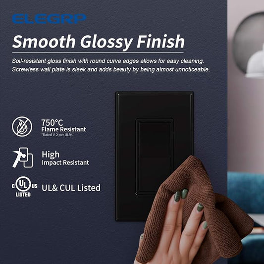 ELEGRP 1-Gang Screwless Decorative Wall Plates, Standard Size Unbreakable - Image 2