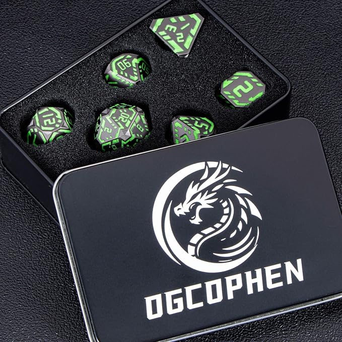 Metal DND Sci-fi Dice Set 7PCS Luminous Green Stripe Polyhedral Dice - Image 7
