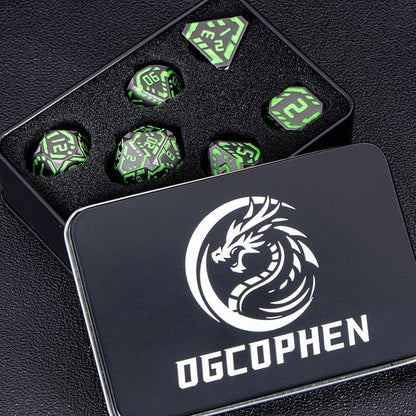 Metal DND Sci-fi Dice Set 7PCS Luminous Green Stripe Polyhedral Dice - Image 7
