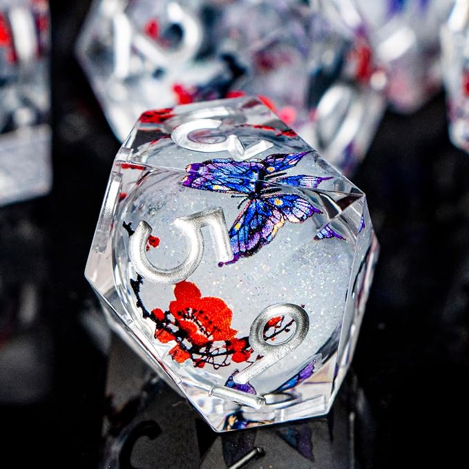 Butterfly DND Dice White Liquid Core Dice Set - Image 5