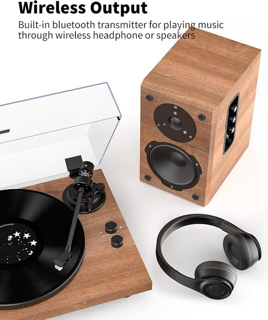 Turntable Vinyl Record Player Support Bluetooth Output Phono/Line Switch Pitch - Image 2