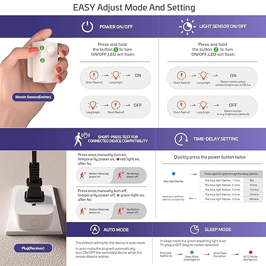 RAYZEEK Wireless Motion Sensor Plug Kits, No-Wire Mini PIR Sensor Switch - Image 6