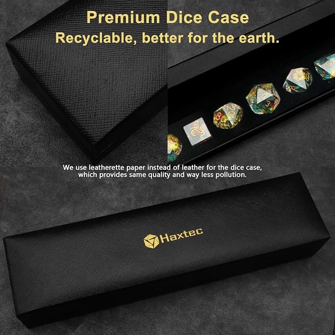 Haxtec Flower Sharp Edge Dice Resin DND Dice Set 7PCS Yellow Blue Red - Image 4