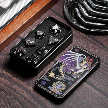 Glitter Purple Metal D&D Dice, DNDND 7 PCS Flower Metallic DND Dice Set - Image 4